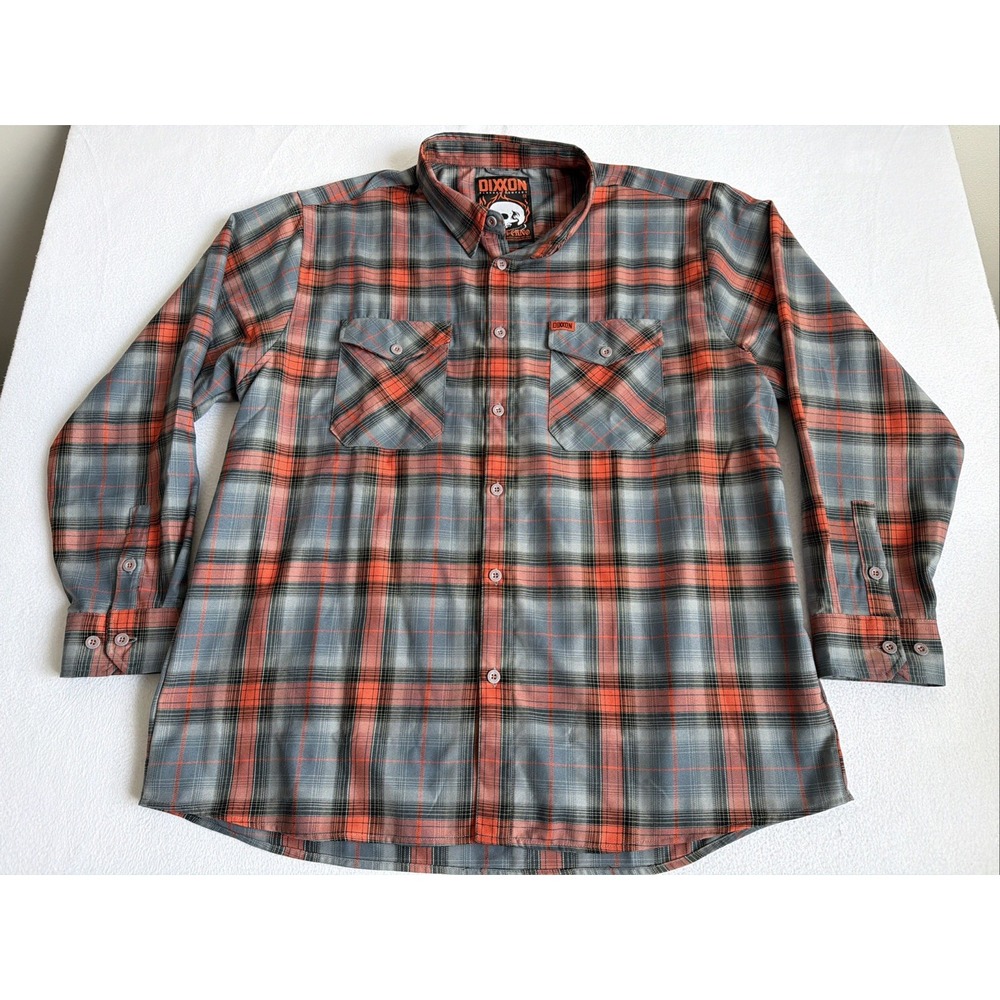 Dixxon Flannel The Inferno Grey Orange Plaid Central Auto Truck Parts Shirt 3XL